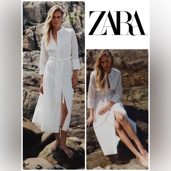 ZARA BELTED SHIRTDRESS SIZE
XL Midi dress Tied self belt embroidered eyelet  XS - Picture 4 of 17